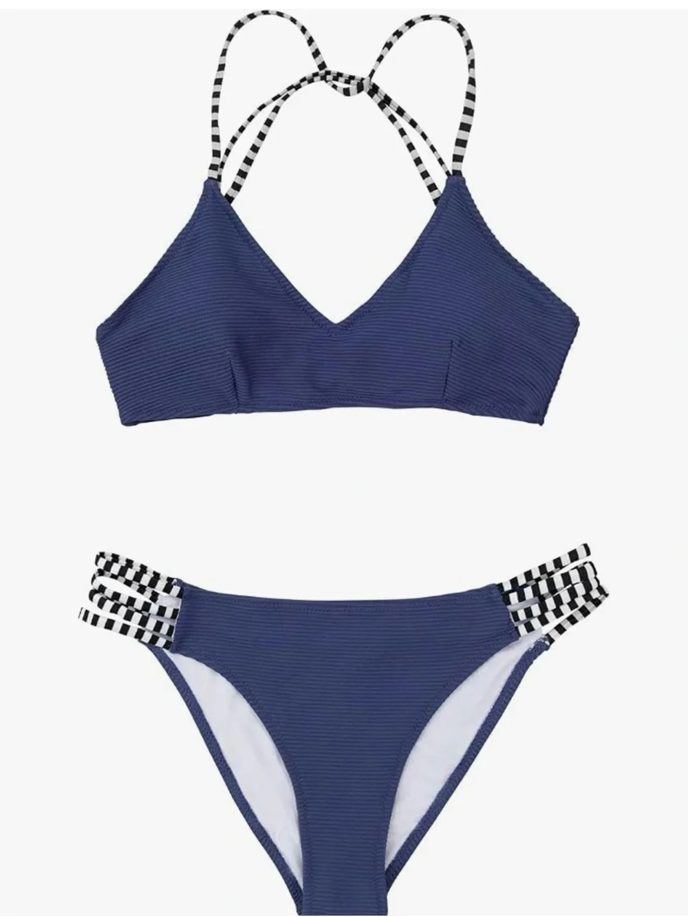 Navy Blue Striped Bikini Set - Women Swim